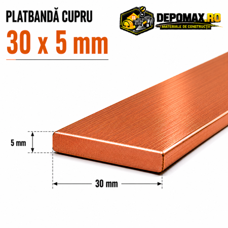 Platbanda cupru 30 x 5 mm – lungime 4 metri – EN Cu-ETP